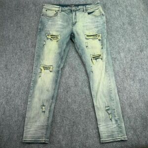 Serenede Jeans Mens 40x32 Light Blue Skinny Distressed Ripped Stretch